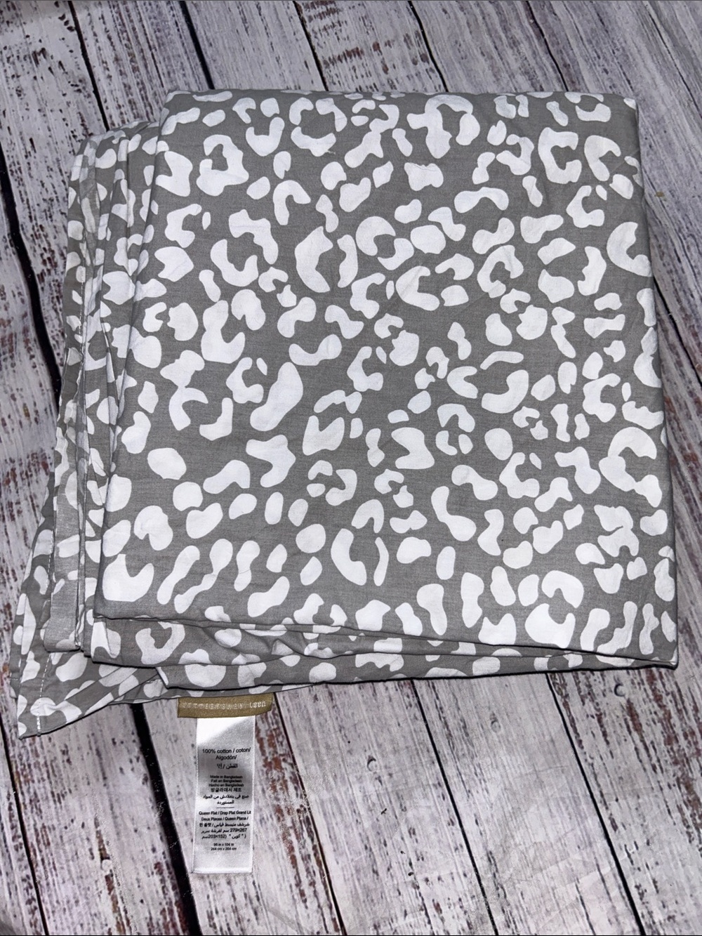 Pottery Barn Teen Gray and White Leopard Print Queen Flat Sheet